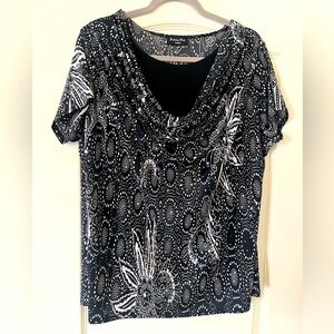 Brittany Black Draped Neck short sleeve Sequined Blouse Black Women’s 2X